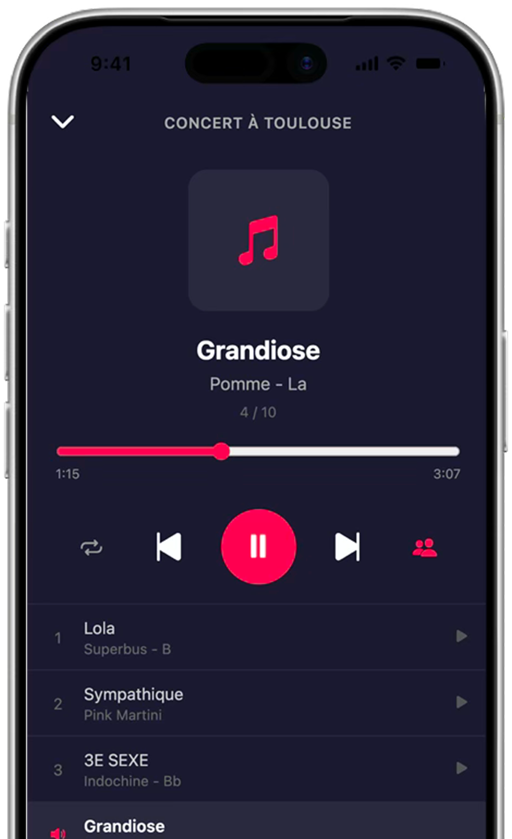 Full-screen playlist player screenshot
